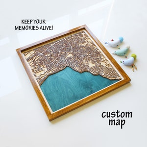 Laser Cut Wood City Map: 3D Minimalist Wall Art