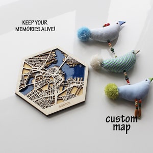 20 pezzi da 4 pollici Boston, Massachusetts Mappa esagonale della città in legno, mappa personalizzata, arte in legno e resina epossidica