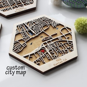 Carte des rues de Santee, Californie - carte en bois et résine époxy - Aimants hexagonaux, Où nous nous sommes rencontrés, Décoration personnalisée