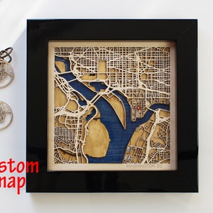 WASHINGTON DC Holz Stadt-Karte | Holz und Epoxy Map Wall Art | Einzigartige kundenspezifische Dekorationen Housewarming 5th Jahrestag beste Freunde Geschenke