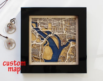 WASHINGTON Wooden City Map | Laser Cut Streets City Maps 3d Framed Minimalist Wall Art | Birthday Christmas Graduation Wedding Gift