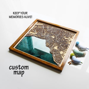 Qualquer cidade Mapa da cidade em madeira | Arte em mapa de madeira e resina epóxi