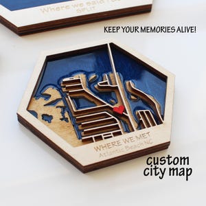 3D-Karte von Atlantik-Strand in North Carolina - Holz und Epoxidharz Straßenkarte - Sechseckiger Stadtplan