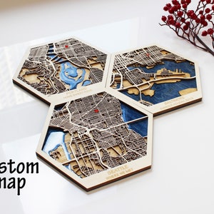 PORTLAND Travel Magnets, Custom City Map Combines, Personalized Map, Wood Map Home Decor, 5th Anniversary, Where We Married