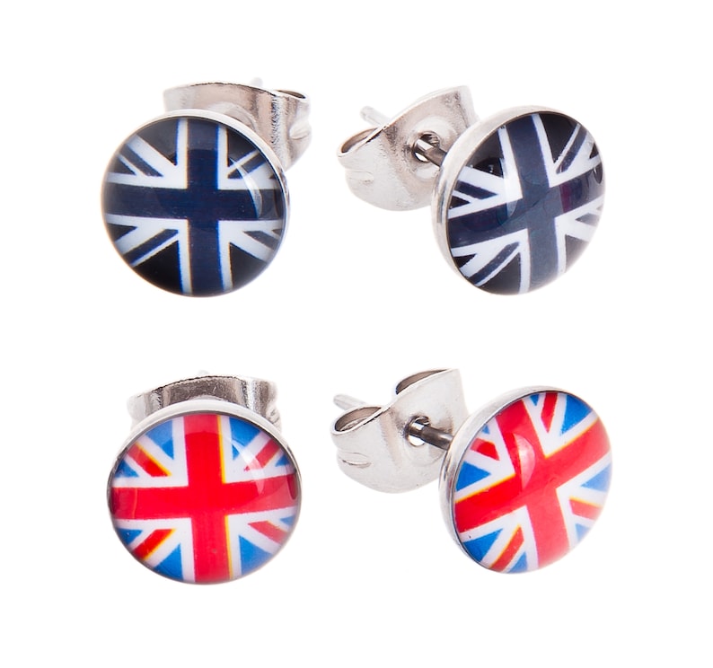 Union Jack 2 Pairs 8mm Stud Earrings image 2