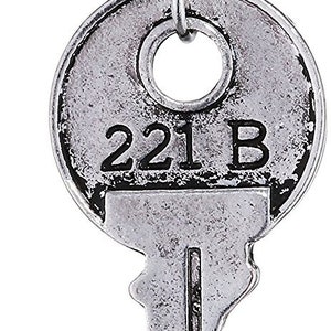 Sherlock Holmes 221B Silver Tone Key Pendant Necklace