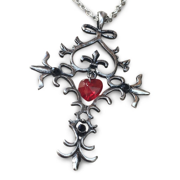 The Vampire Diaries Cross Necklace with Hanging Red Bead