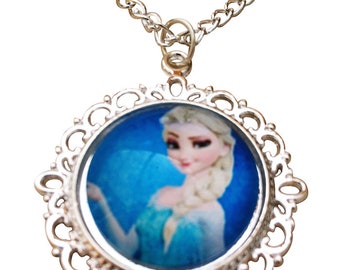 Frozen Elsa Silver Tone Pendant Necklace.