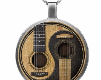 Glass Cabochan Guitar Pendant Necklace.