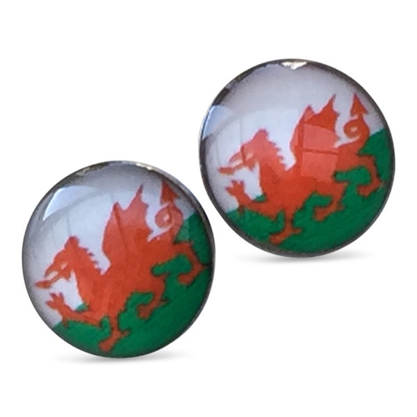 Welsh Flag Dragon 8mm Stud Earrings