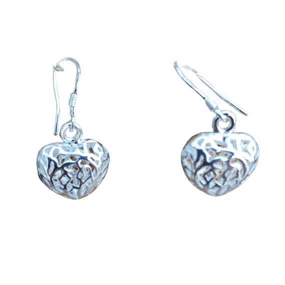 Silver filigree heart earrings sale