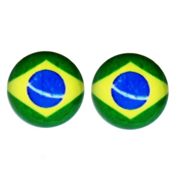 Brasilien Flagge Fußball 8mm Ohrstecker