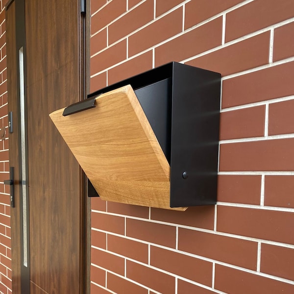 Wooden OAK modern mailbox, Mailbox numbers, Mailbox wall mount, Wall mount mailbox, Modern house numbers, Mailbox post, Mailbox address