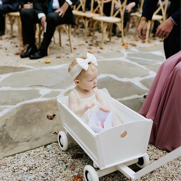 Carro de boda personalizado para bebé, Carro de niña de flores, Carro andador de madera, Carro de madera para niños pequeños, Regalos de boda, Decoraciones de boda