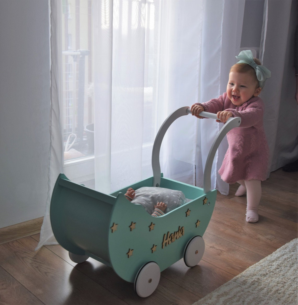 Personalized baby wooden walker Doll Pram Toddler walker Etsy