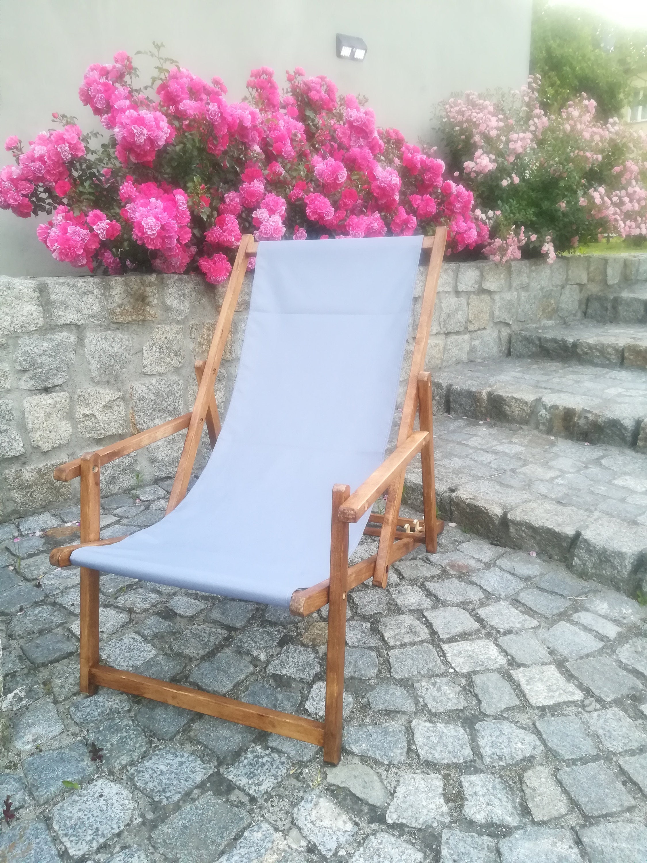 Wooden folding beach chairs with armrests Folding Lounge | Etsy