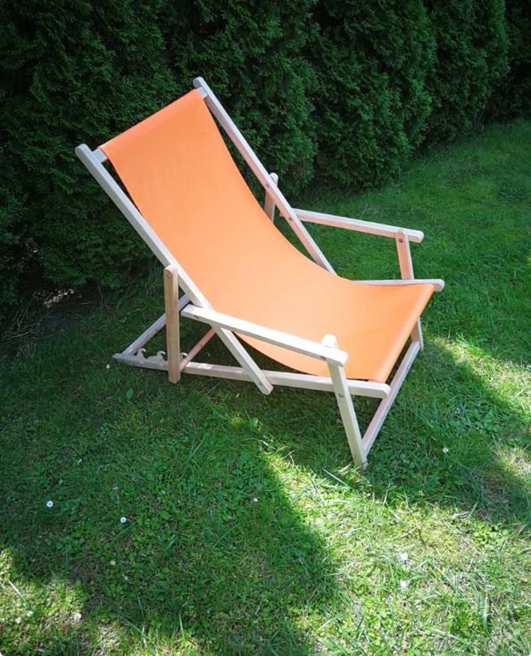 Wooden Folding Beach Chairs With Armrests, Folding Lounge Chair