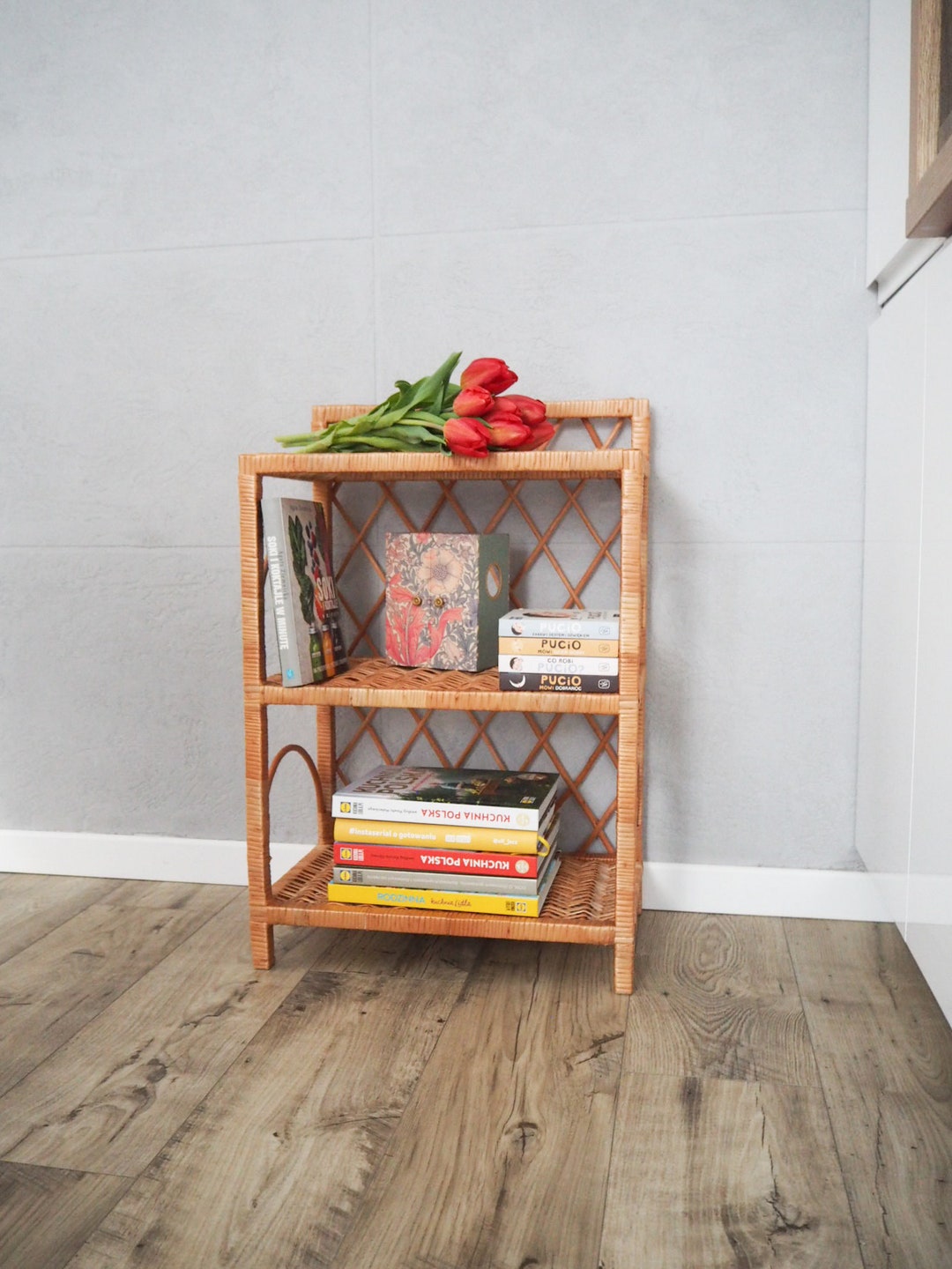 Wicker Bookshelf, Wicker Shelf, Rattan Shelf, Window Plant Shelf