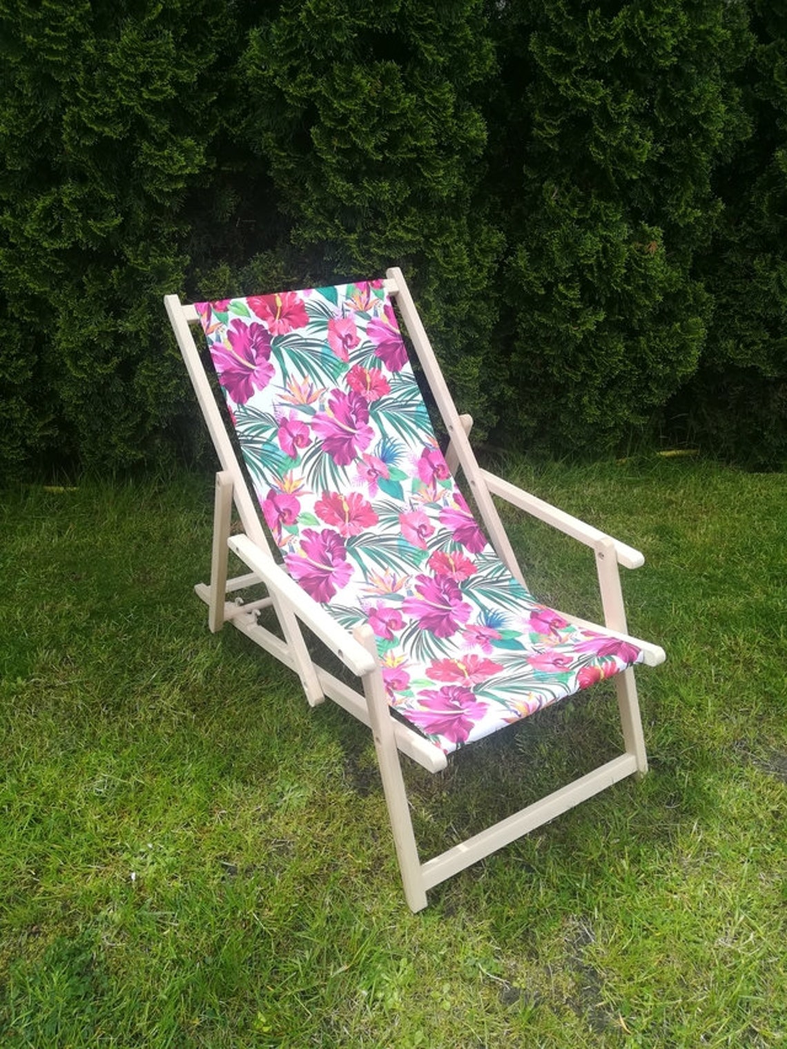 Wooden Folding Beach Chairs With Armrests Folding Lounge Etsy