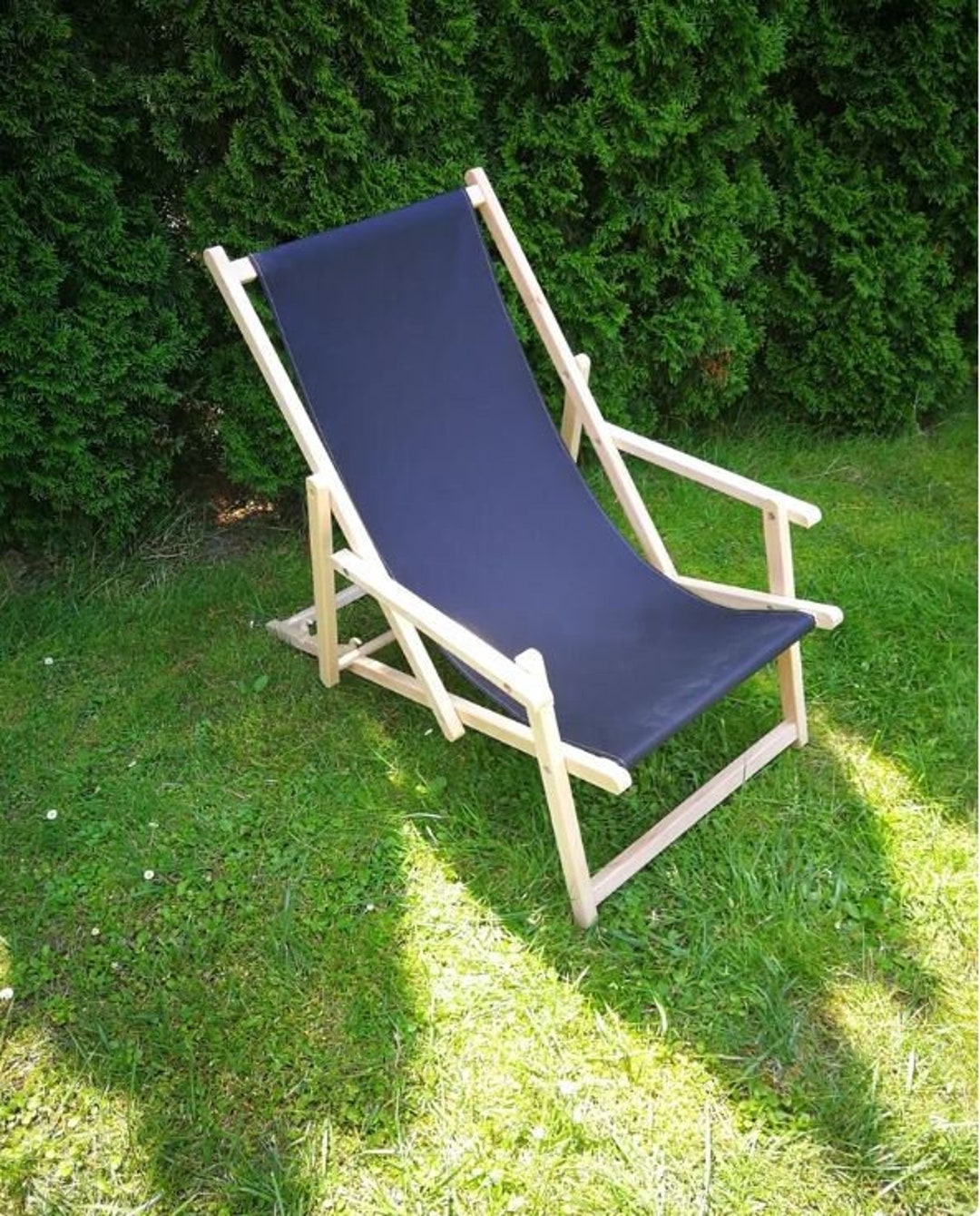 Wooden Folding Beach Chairs With Armrests, Folding Lounge Chair