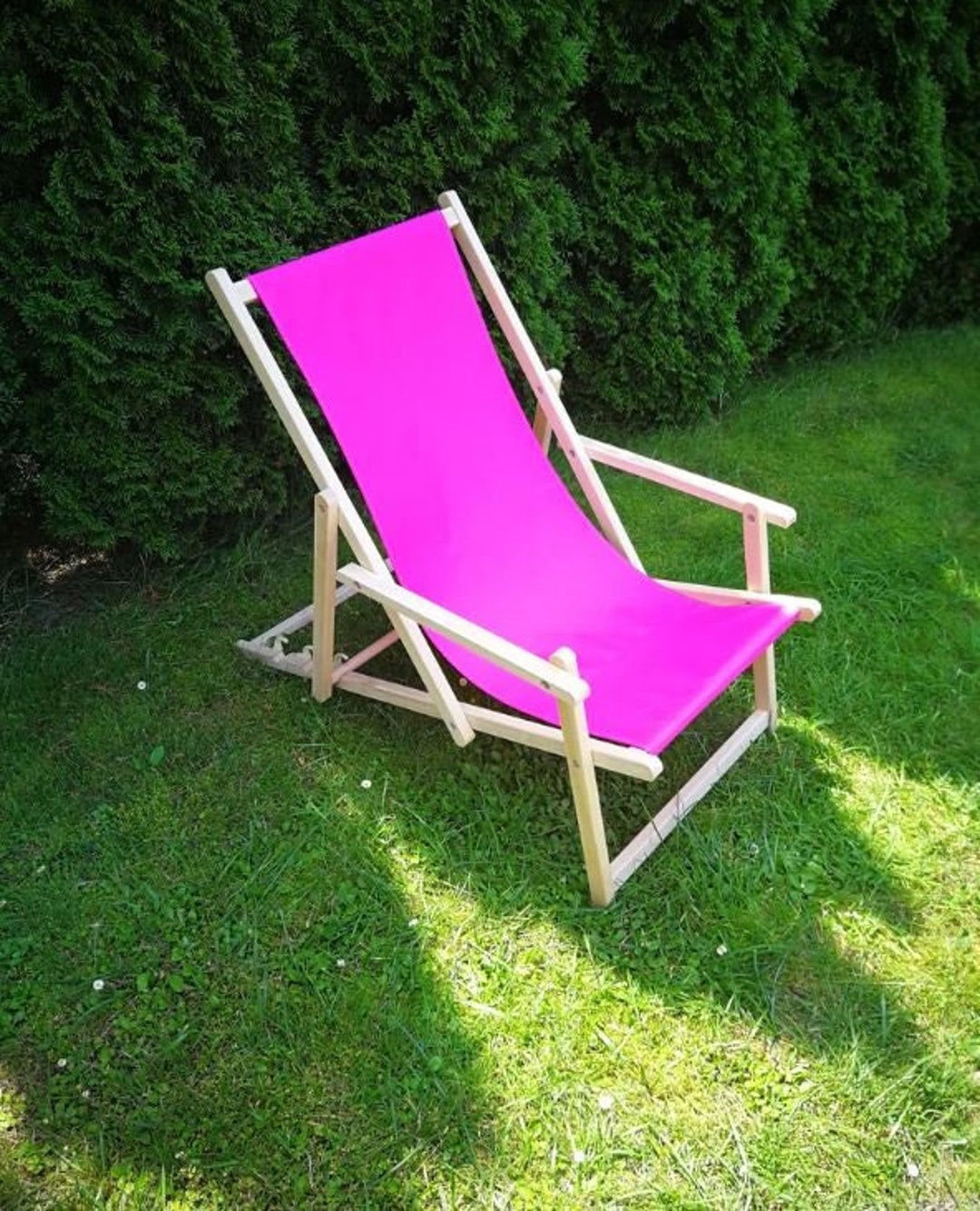 Wooden Folding Beach Chairs With Armrests, Folding Lounge Chair