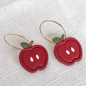 Apple Hoops | Handmade Clay Earrings | Hypoallergenic Gold Plated Hoop Ear Wires | Teacher Appreciation Gift | School| Teacher Earrings