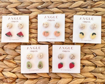 Fruit Stud Packs | Handmade Clay Earrings | Hypoallergenic Titanium Posts | Summer Stud Earrings | Fruit Two Pack Studs