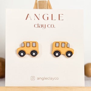 School Bus Stud Earrings | Handmade Clay Earrings | Hypoallergenic Titanium Posts | School Teacher Appreciation Gift | Yellow Bus