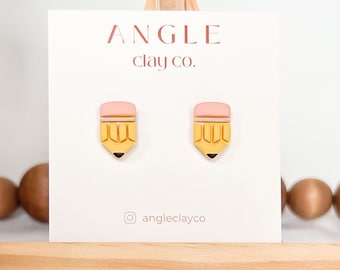 Clous d'oreilles gros crayon | Boucles d'oreilles en argile faites à la main | Poteaux en titane hypoallergénique | Cadeaux de professeur d'école | Cadeau d'appréciation de l'enseignant
