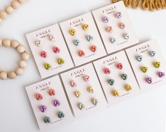 Knot Stud Packs | Handmade Clay Stud Earrings | Hypoallergenic Titanium Posts | Everyday Stud Earrings | Hand Tied | Summer Knot Stud Packs