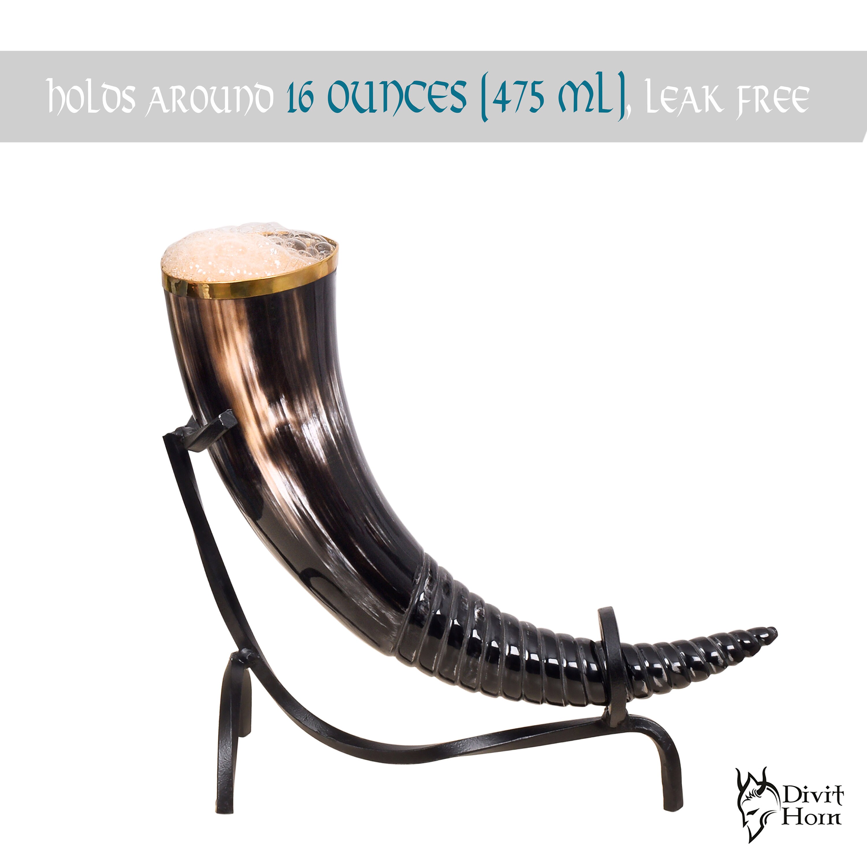 Divit Genuine Viking Drinking Horn with Iron stand Authentic Etsy
