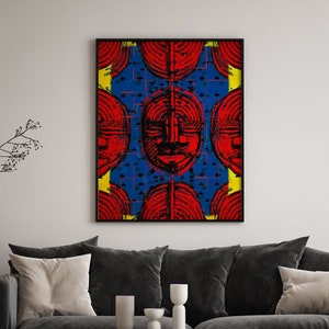 Giclée Kunstdruck, Graphico Mask Ruby, Afrikaner, Shoko Shoko Rot Blau Afrocentric Zeitgenössisch