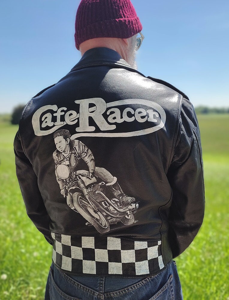 レザージャケット・コート Hand-Painted llic Leather Jacket Hand-painted Leather Jacket in Rockers 59 Style by Louis