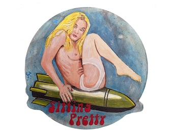 Handgemalter Noseart Pin Up Patch aus Leder