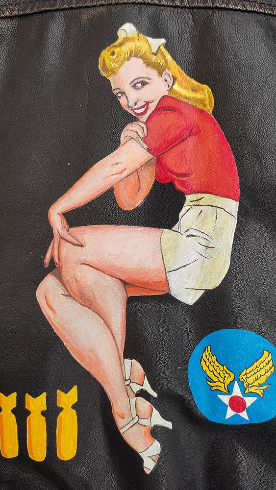 Hand-painted A2 Leather Flight Jacket With Pin up and Air