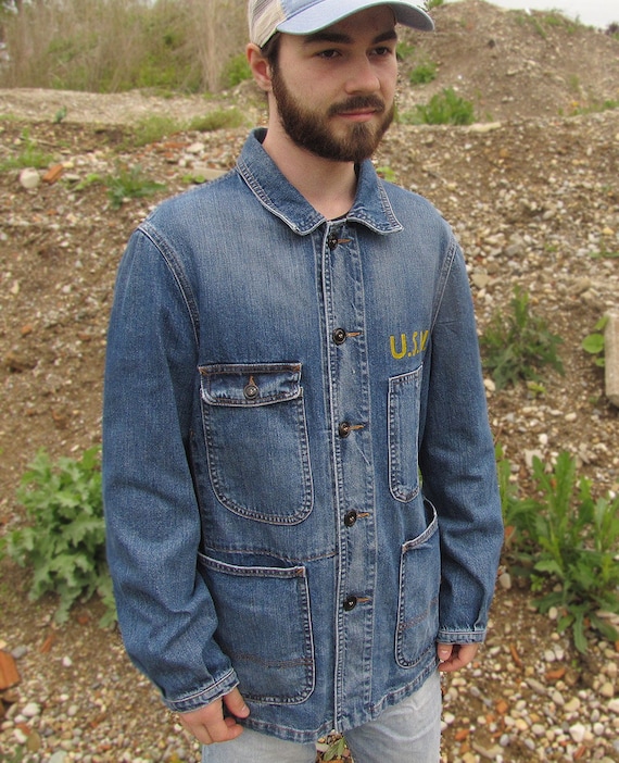 Denim Mechanic Coat Retro Jacke Gr L US Navy Mech… - image 3