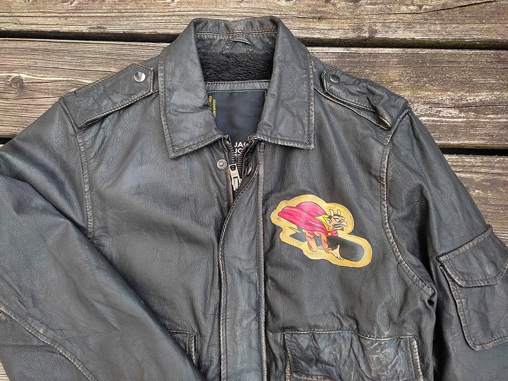 Hand-painted A2 Leather Flight Jacket With Pin up and Air