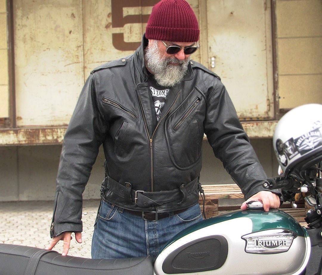 Classic Motorcycle Jacket Made of Fat Leather in L With D