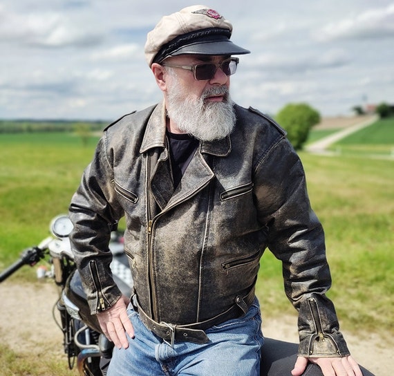 Vintage Leather Jacket in XL XXL This Heavy Motorcycle Jacket Has a Great Used Look and a Great Cafe Racer Cut Etsy Australia