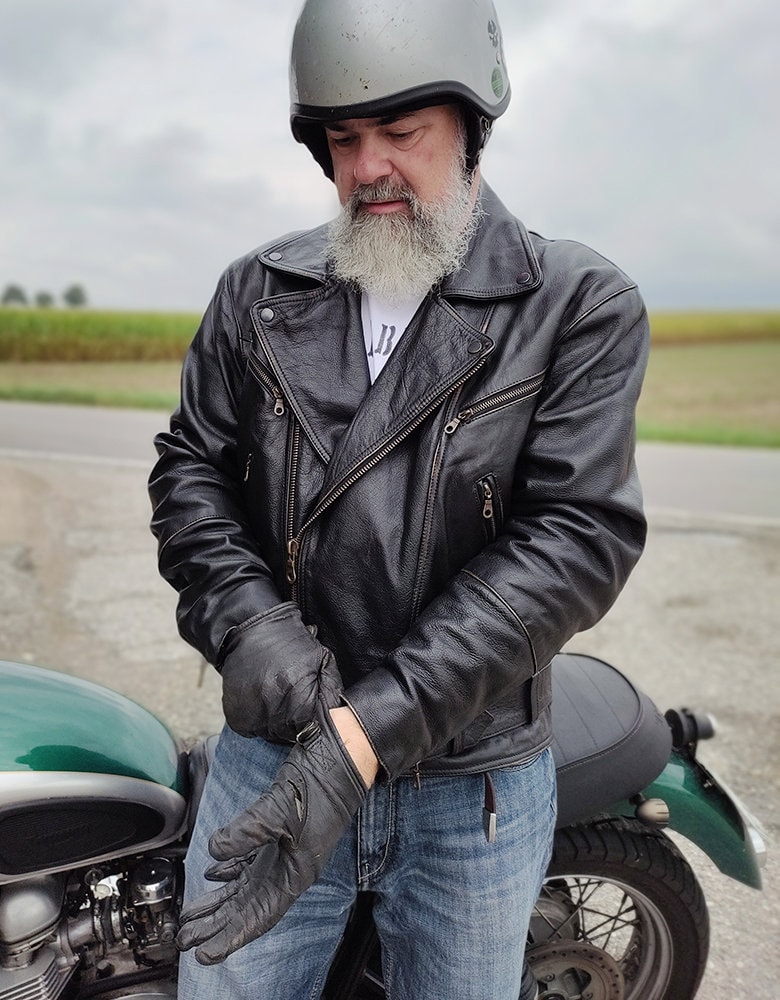 Heavy Old Motorcycle Jacket in Classic Style in L This