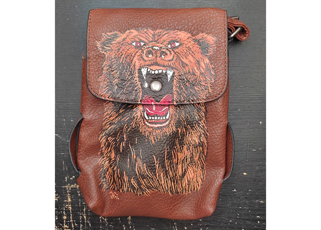 Unique Hand-painted Leather Handbag With Great Grizzly Artwork, a Unique  One-of-a-kind and Eye-catcher