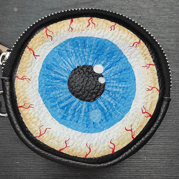 Handbemalte Gürtel-Ledertasche "Eyeball" im Kustom Kulture Artwork Style