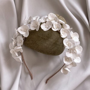 Headpiece with Satin Ribbon, Floral Vintage Pearl Headband Vine Bridal, Flower Petals Headband, Dainty Gift For Her, Bridesmaid Gift,