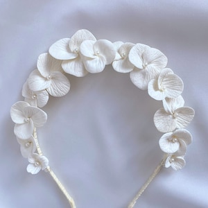 Floral Vintage Pearl Headband Headpiece with Satin Ribbon Vine Bridal Flower Petals Headband Dainty Gift For Her Bridesmaid Gift