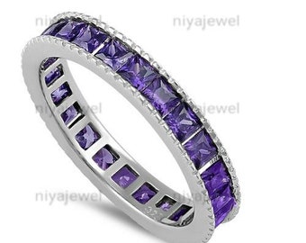 Grande Taille Princesse 5.2 CT Amethyst Women Silver Ring Jewelry engagement Sz6-10 