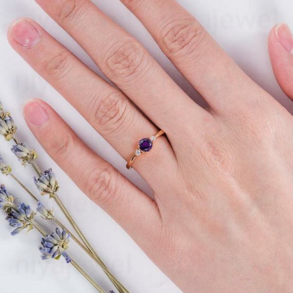 Amethyst Engagement Ring Rose Gold Plated Engagement Ring Etsy
