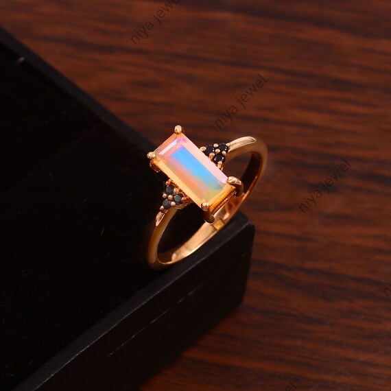 Dainty Opal Baguette Ring by Caitlyn Minimalist Opal Gemstone Ring