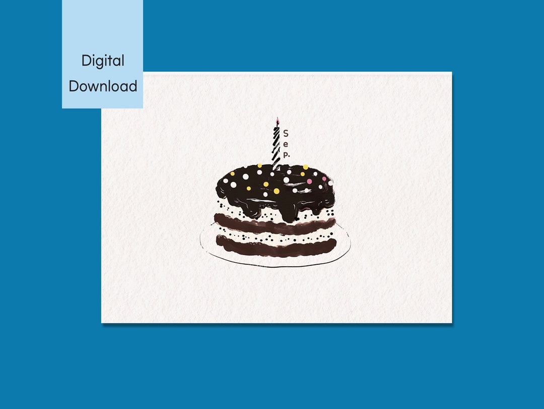 September Cake Card, Printable Greeting Card, Digital Download, 5x7 and ...