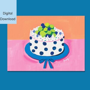 Carte de gâteau d'août, carte de voeux imprimable, téléchargement numérique, carte pliable 5 x 7 et 4 x 6, carte de joyeux anniversaire