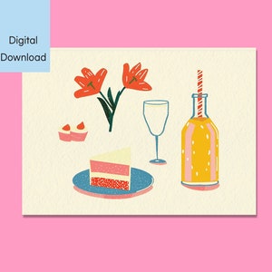 Picnic Dessert Card, Thank You Card, Printable Greeting Card, Digital Download, 5x7 and 4x6 Foldable Card